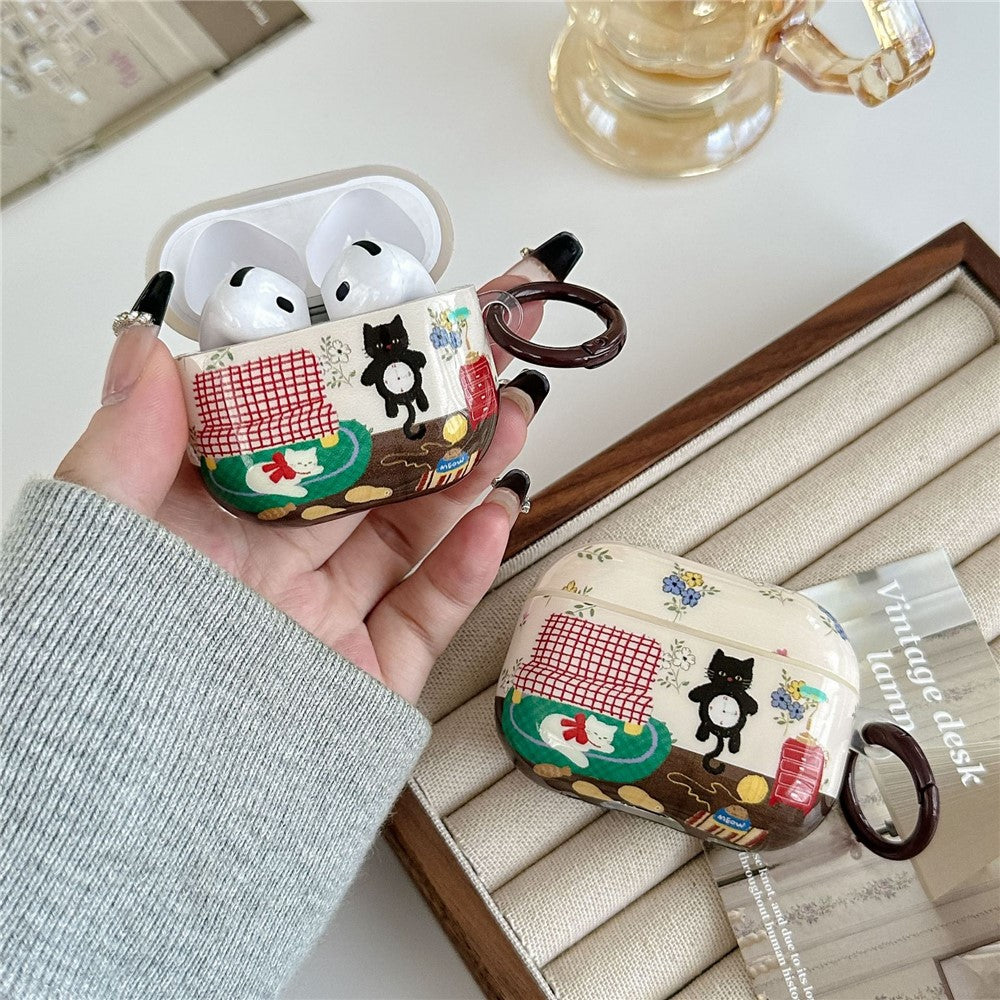 Compatible With  AirPods 5 / 4 Protective Case IMD Cat Pattern TPU Earphone Cover with Carabiner