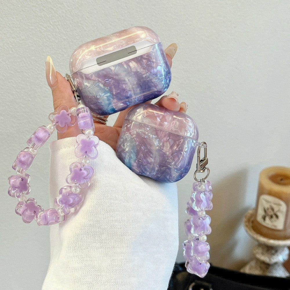 Compatible With  AirPods 5 / 4 Protective Case IMD Gradient TPU Earphone Cover with Flower Bracelet