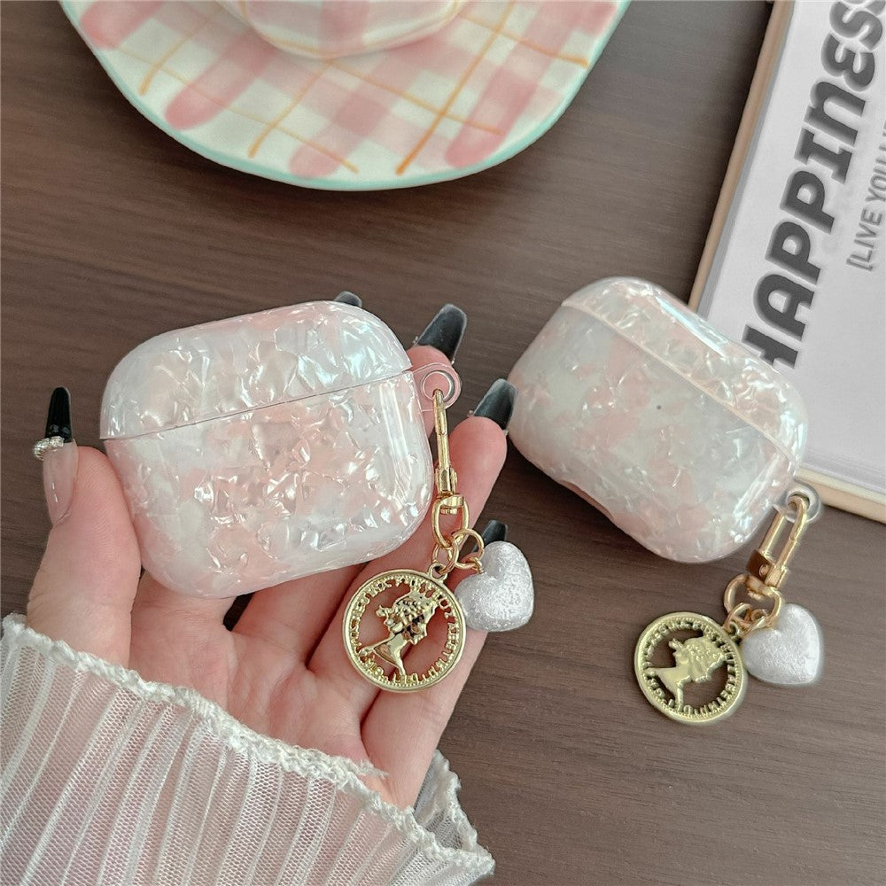 Compatible With  AirPods 5 / 4 Protective Case Pearlescent Shell Texture TPU Earphone Cover with Heart Pendant Charm