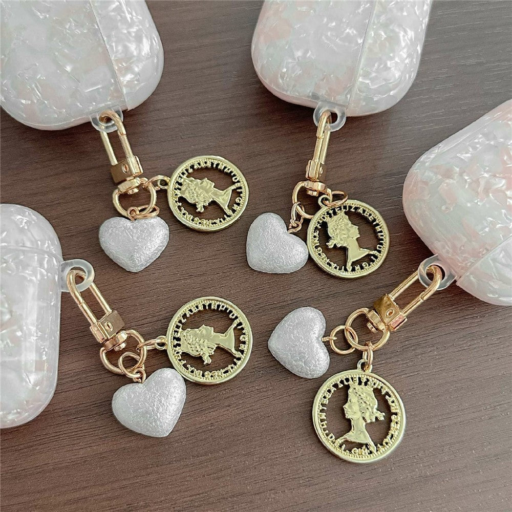 Compatible With  AirPods 5 / 4 Protective Case Pearlescent Shell Texture TPU Earphone Cover with Heart Pendant Charm