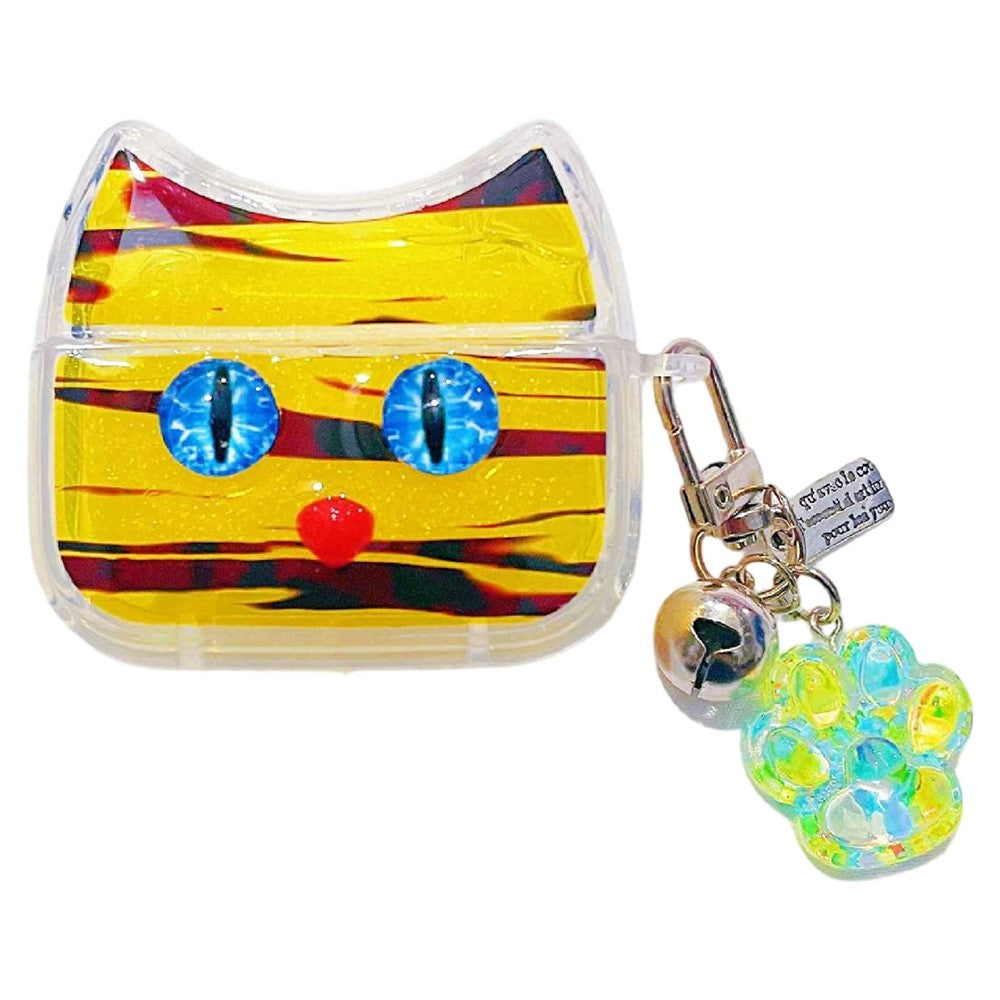 Compatible With  AirPods 5 / 4 Protective Case Blue Eye Cat Soft TPU Earphone Cover with Pendant - Yellow