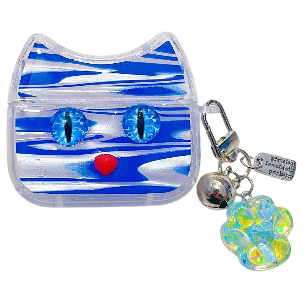 Compatible With  AirPods 5 / 4 Protective Case Blue Eye Cat Soft TPU Earphone Cover with Pendant - Blue