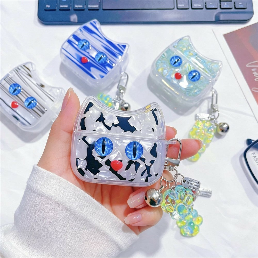 Compatible With  AirPods 5 / 4 Protective Case Blue Eye Cat Soft TPU Earphone Cover with Pendant - Blue