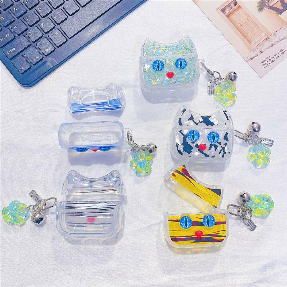 Compatible With  AirPods 5 / 4 Protective Case Blue Eye Cat Soft TPU Earphone Cover with Pendant - Blue