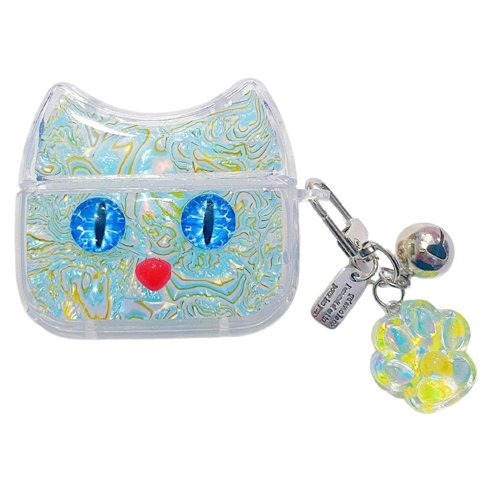 Compatible With  AirPods 5 / 4 Protective Case Blue Eye Cat Soft TPU Earphone Cover with Pendant - Green