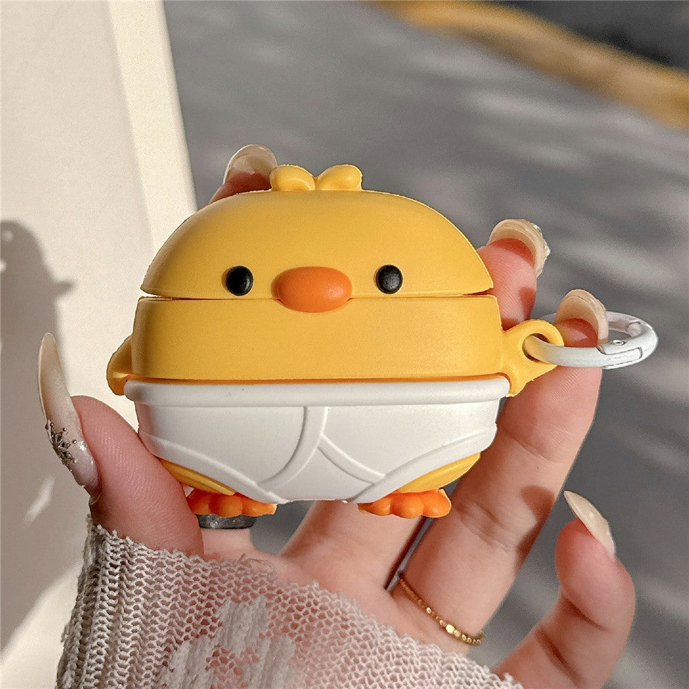 Compatible With  AirPods 5 / 4 Case Cute Little Yellow Chicken Design Silicone Protective Cover with Hanging Buckle