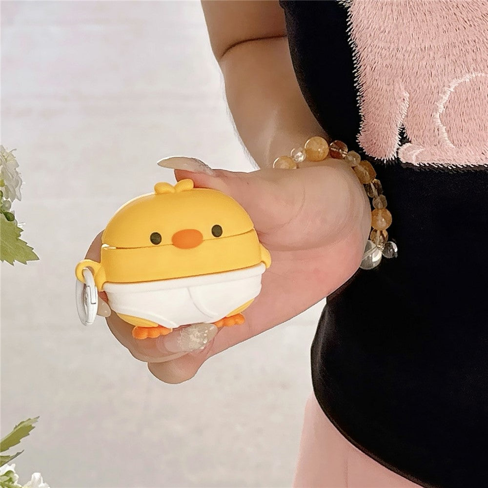 Compatible With  AirPods 5 / 4 Case Cute Little Yellow Chicken Design Silicone Protective Cover with Hanging Buckle
