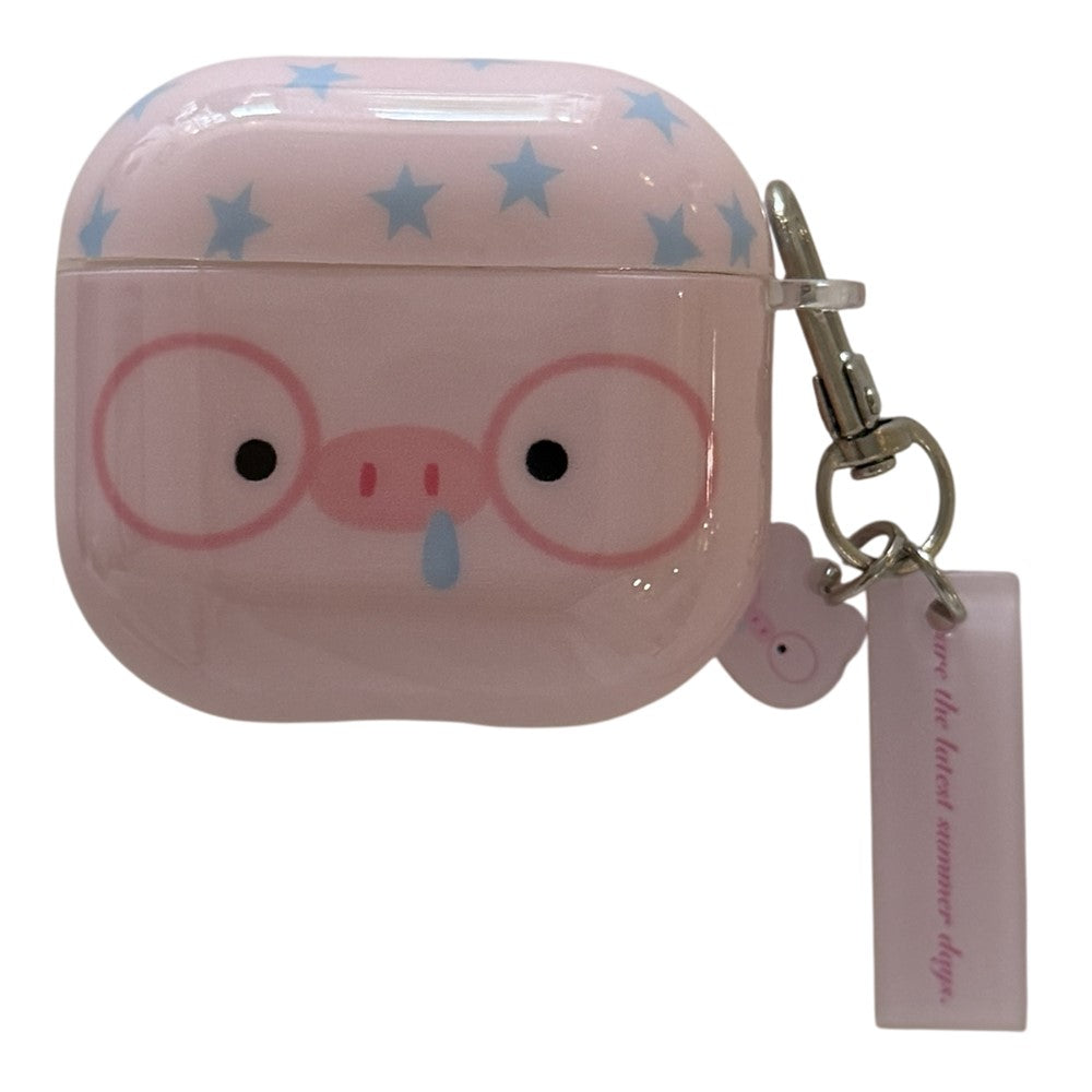 Compatible With  AirPods 5 / 4 TPU Case Cartoon Pig with Glasses Shockproof Protective Cover with Pendant and Buckle
