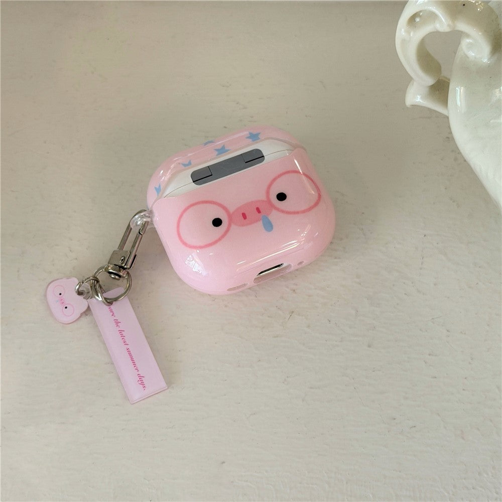 Compatible With  AirPods 5 / 4 TPU Case Cartoon Pig with Glasses Shockproof Protective Cover with Pendant and Buckle
