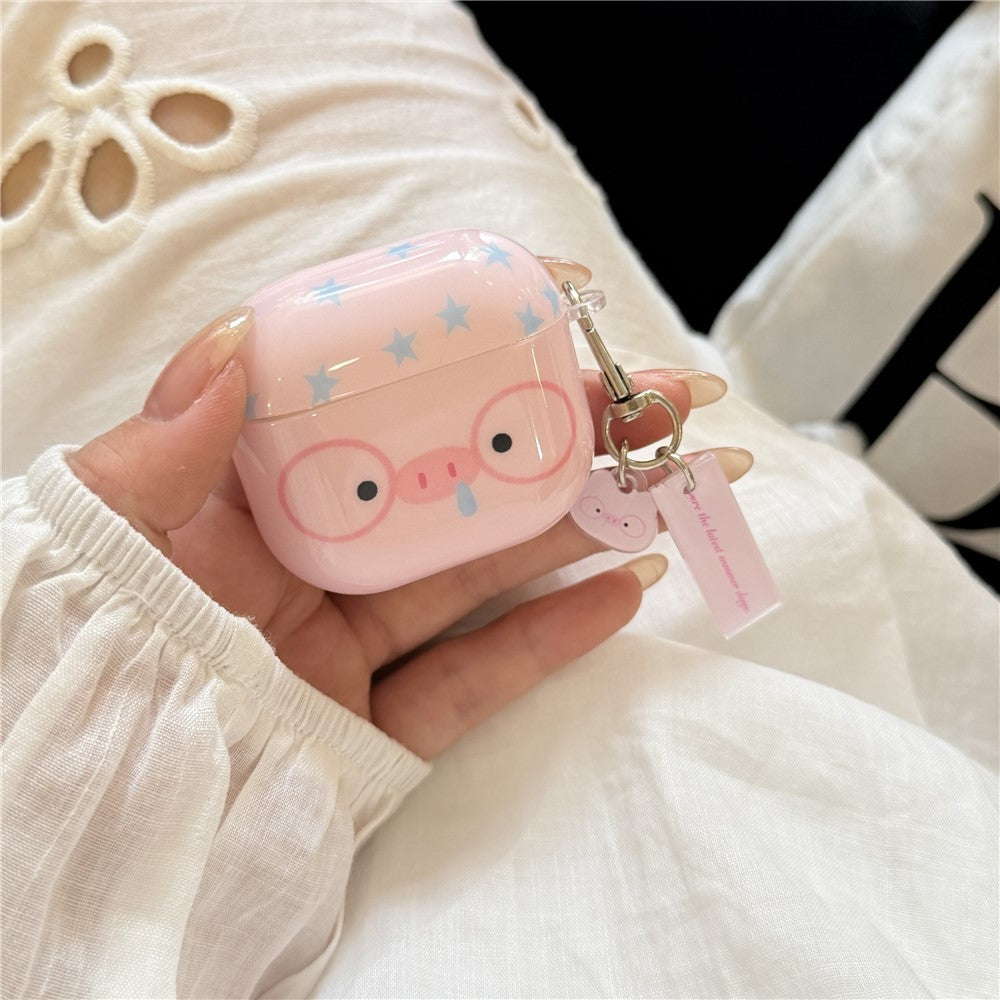 Compatible With  AirPods 5 / 4 TPU Case Cartoon Pig with Glasses Shockproof Protective Cover with Pendant and Buckle