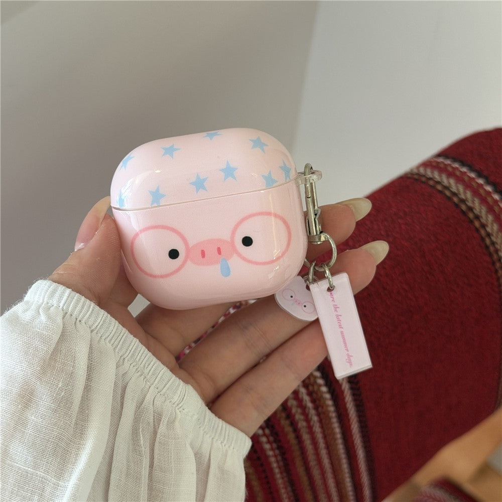 Compatible With  AirPods 5 / 4 TPU Case Cartoon Pig with Glasses Shockproof Protective Cover with Pendant and Buckle