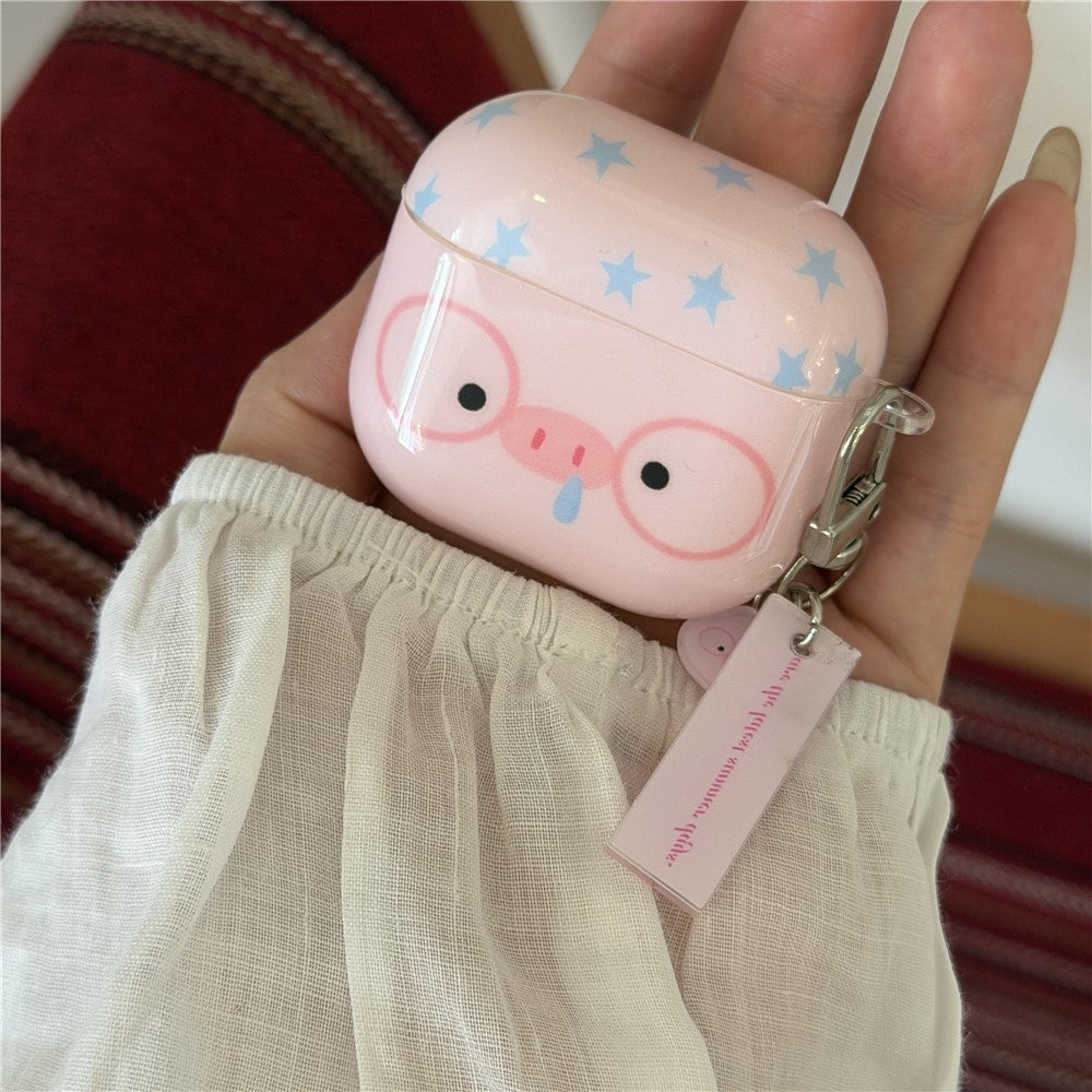 Compatible With  AirPods 5 / 4 TPU Case Cartoon Pig with Glasses Shockproof Protective Cover with Pendant and Buckle