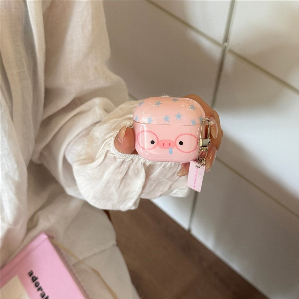 Compatible With  AirPods 5 / 4 TPU Case Cartoon Pig with Glasses Shockproof Protective Cover with Pendant and Buckle