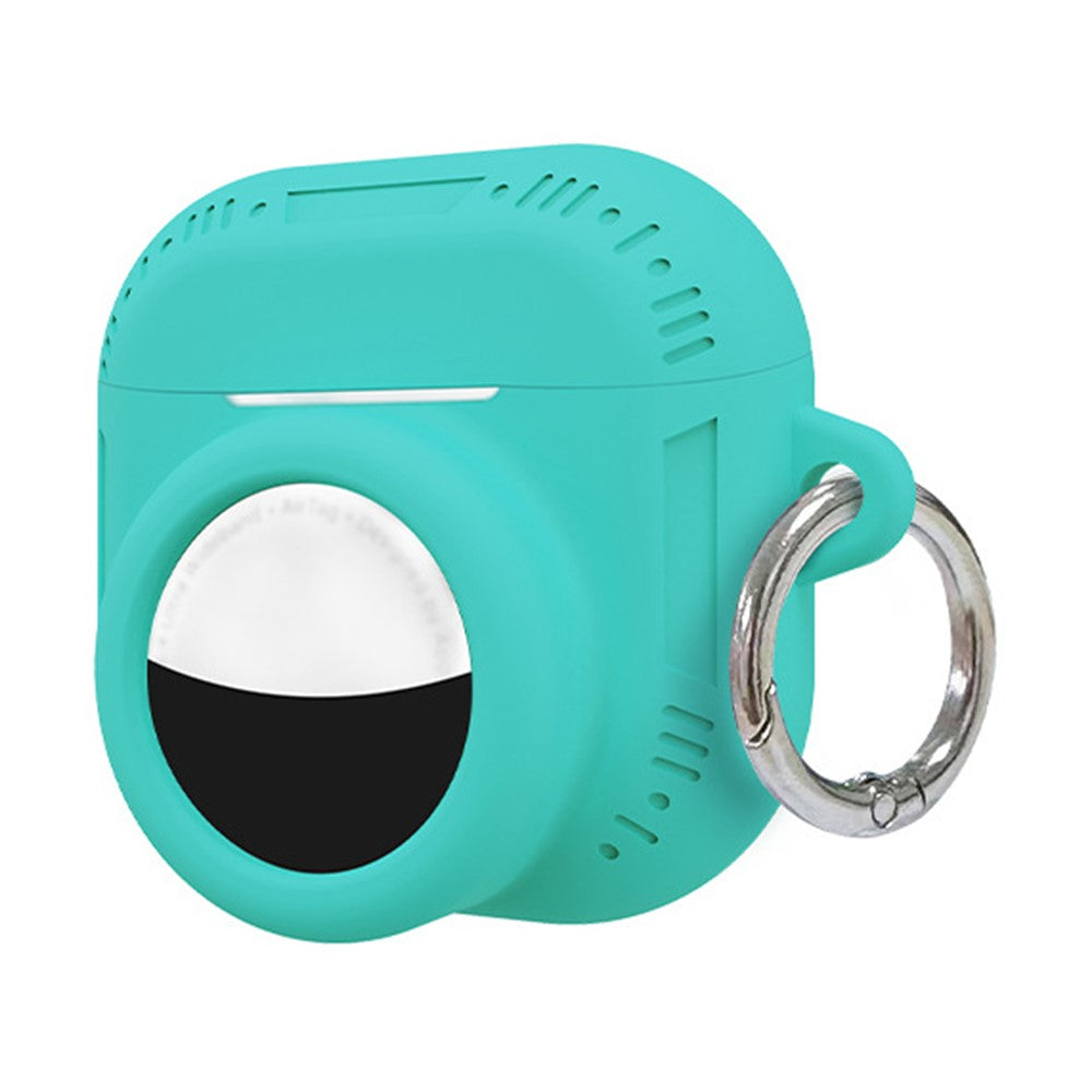 2 in 1 Silicone Case Compatible With  AirPods 5 / 4 / AirTag Anti-Drop Protective Cover with Anti-Loss Carabiner - Mint Green