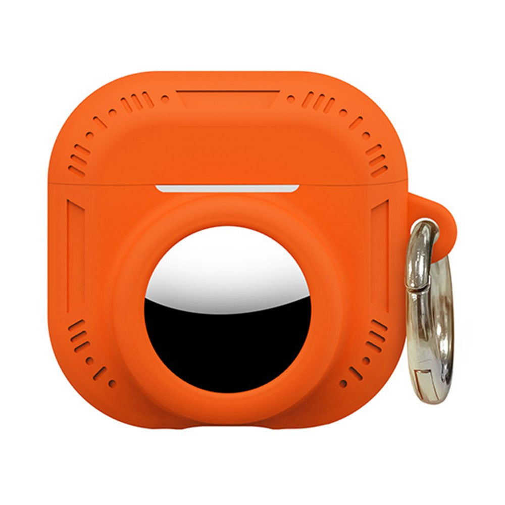 2 in 1 Silicone Case Compatible With  AirPods 5 / 4 / AirTag Anti-Drop Protective Cover with Anti-Loss Carabiner - Orange