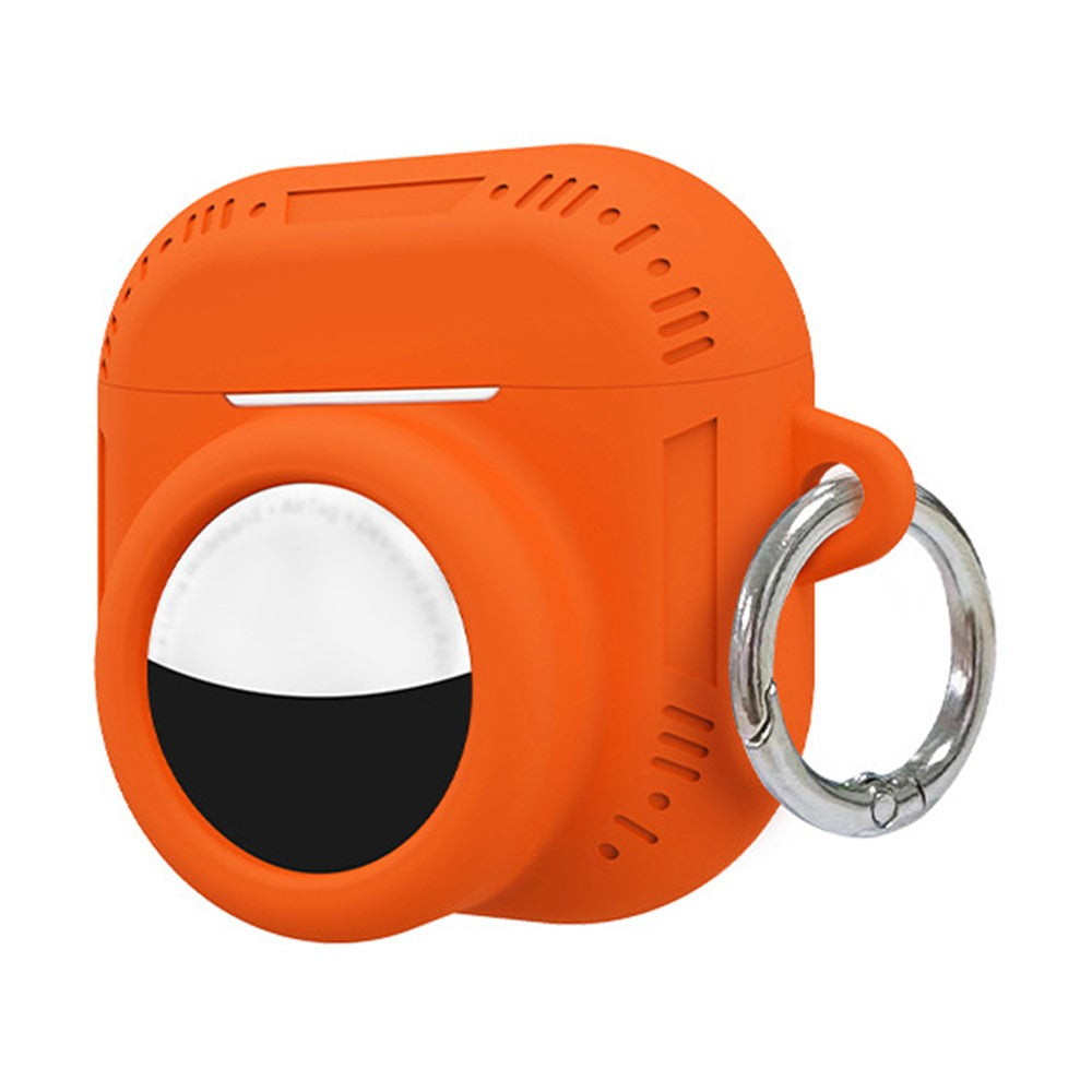 2 in 1 Silicone Case Compatible With  AirPods 5 / 4 / AirTag Anti-Drop Protective Cover with Anti-Loss Carabiner - Orange