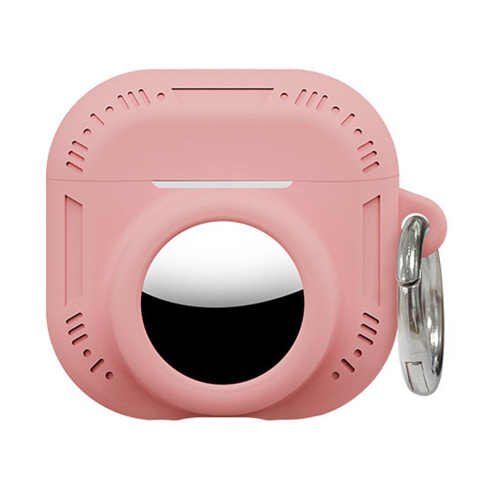 2 in 1 Silicone Case Compatible With  AirPods 5 / 4 / AirTag Anti-Drop Protective Cover with Anti-Loss Carabiner - Pink