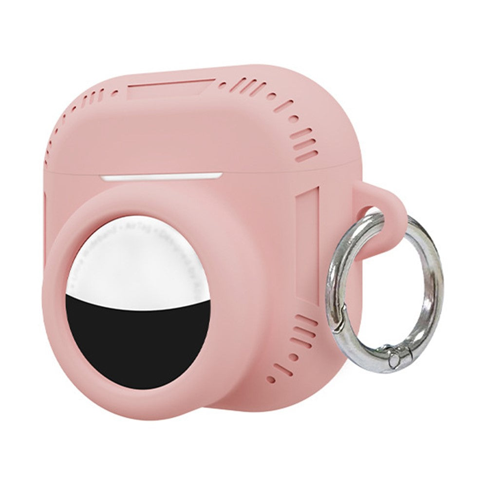 2 in 1 Silicone Case Compatible With  AirPods 5 / 4 / AirTag Anti-Drop Protective Cover with Anti-Loss Carabiner - Pink