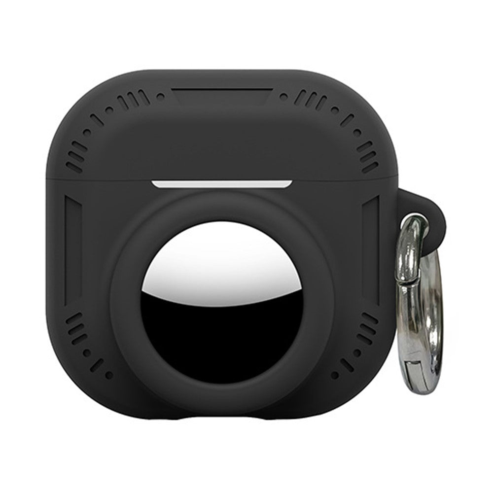 2 in 1 Silicone Case Compatible With  AirPods 5 / 4 / AirTag Anti-Drop Protective Cover with Anti-Loss Carabiner - Black