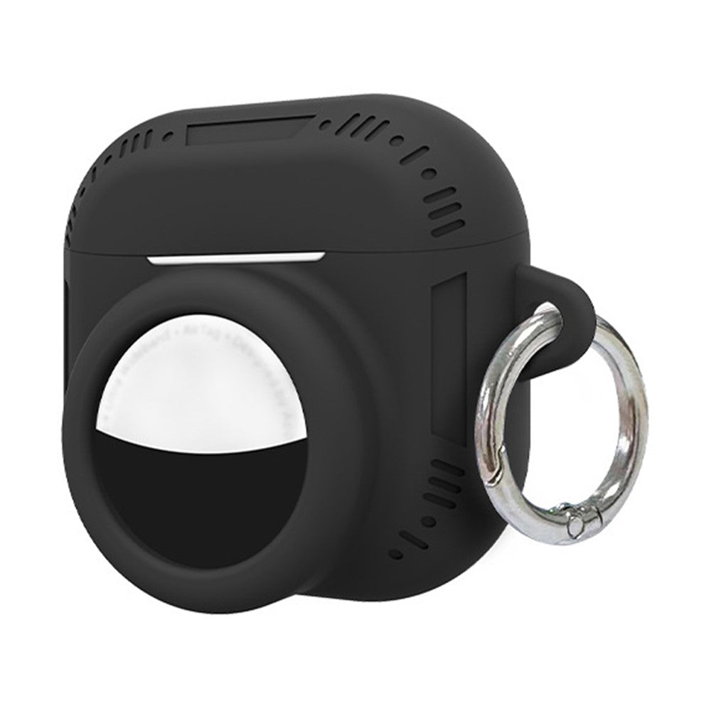 2 in 1 Silicone Case Compatible With  AirPods 5 / 4 / AirTag Anti-Drop Protective Cover with Anti-Loss Carabiner - Black
