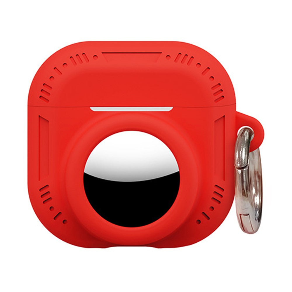 2 in 1 Silicone Case Compatible With  AirPods 5 / 4 / AirTag Anti-Drop Protective Cover with Anti-Loss Carabiner - Red