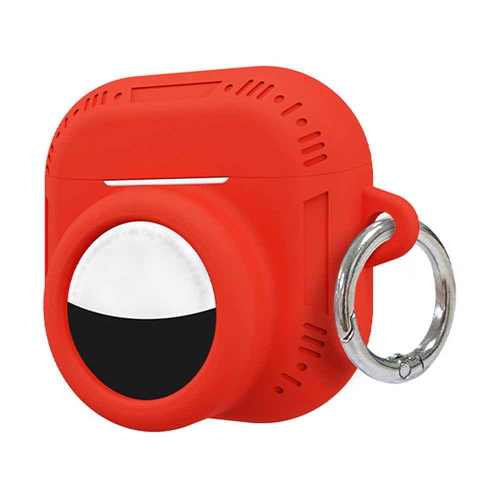 2 in 1 Silicone Case Compatible With  AirPods 5 / 4 / AirTag Anti-Drop Protective Cover with Anti-Loss Carabiner - Red