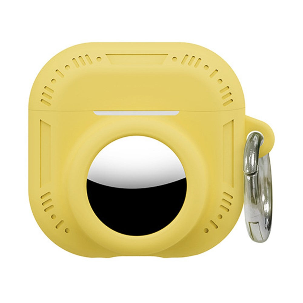 2 in 1 Silicone Case Compatible With  AirPods 5 / 4 / AirTag Anti-Drop Protective Cover with Anti-Loss Carabiner - Yellow