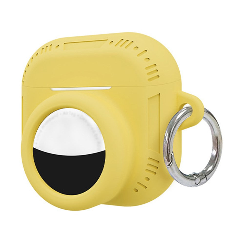 2 in 1 Silicone Case Compatible With  AirPods 5 / 4 / AirTag Anti-Drop Protective Cover with Anti-Loss Carabiner - Yellow