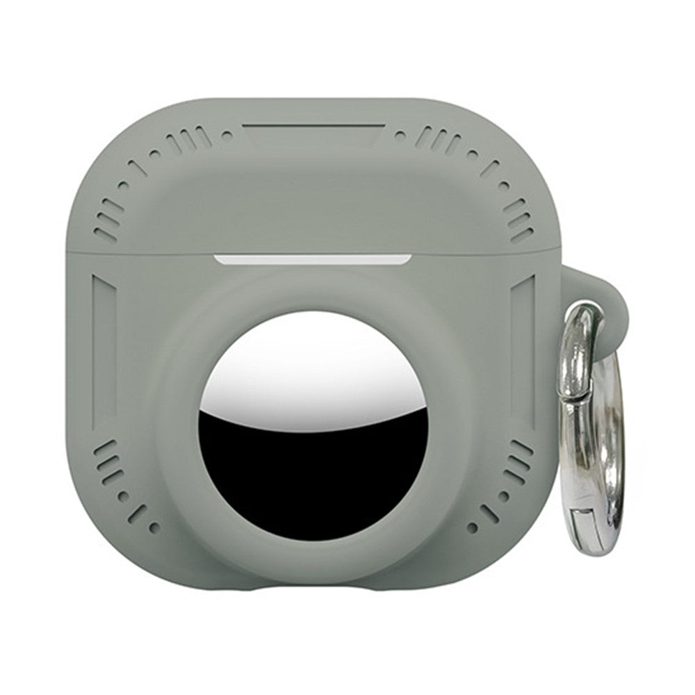 2 in 1 Silicone Case Compatible With  AirPods 5 / 4 / AirTag Anti-Drop Protective Cover with Anti-Loss Carabiner - Grey