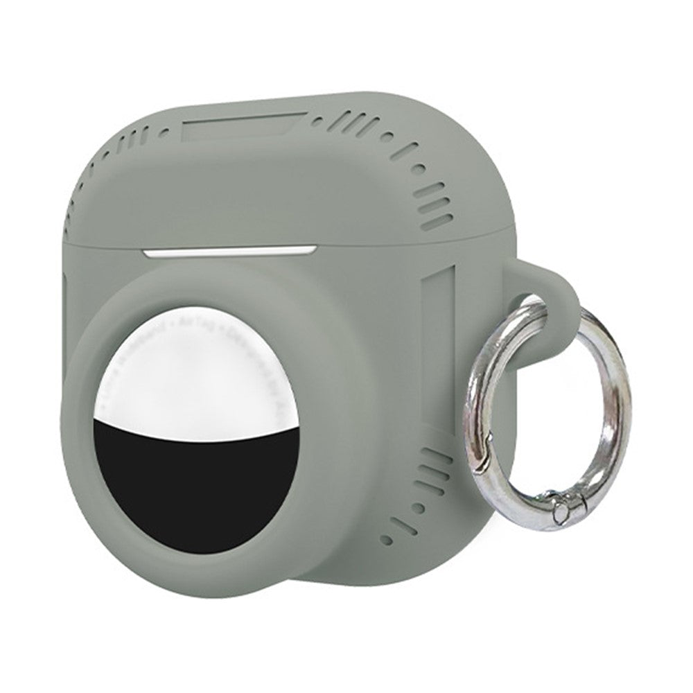 2 in 1 Silicone Case Compatible With  AirPods 5 / 4 / AirTag Anti-Drop Protective Cover with Anti-Loss Carabiner - Grey