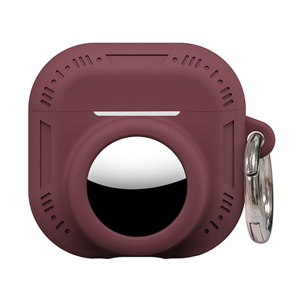 2 in 1 Silicone Case Compatible With  AirPods 5 / 4 / AirTag Anti-Drop Protective Cover with Anti-Loss Carabiner - Wine Red