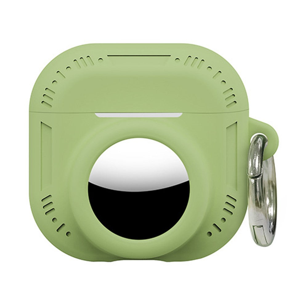 2 in 1 Silicone Case Compatible With  AirPods 5 / 4 / AirTag Anti-Drop Protective Cover with Anti-Loss Carabiner - Matcha Green