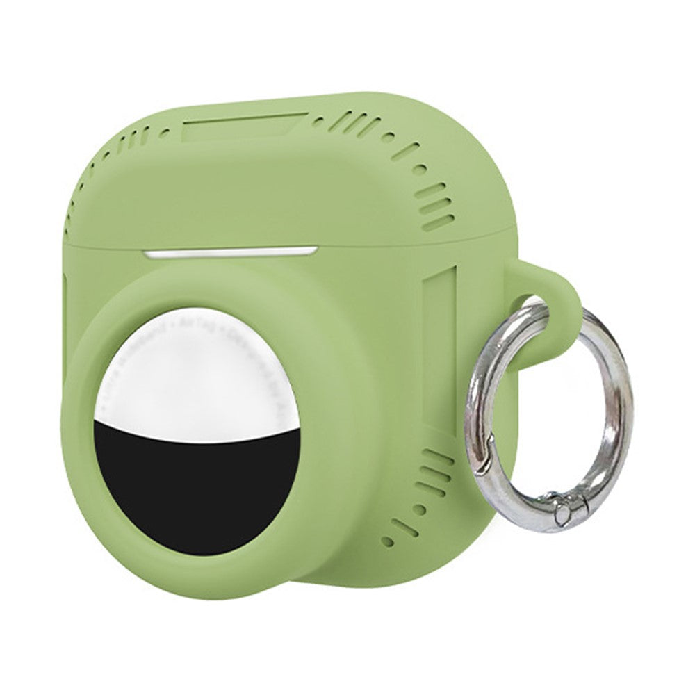 2 in 1 Silicone Case Compatible With  AirPods 5 / 4 / AirTag Anti-Drop Protective Cover with Anti-Loss Carabiner - Matcha Green