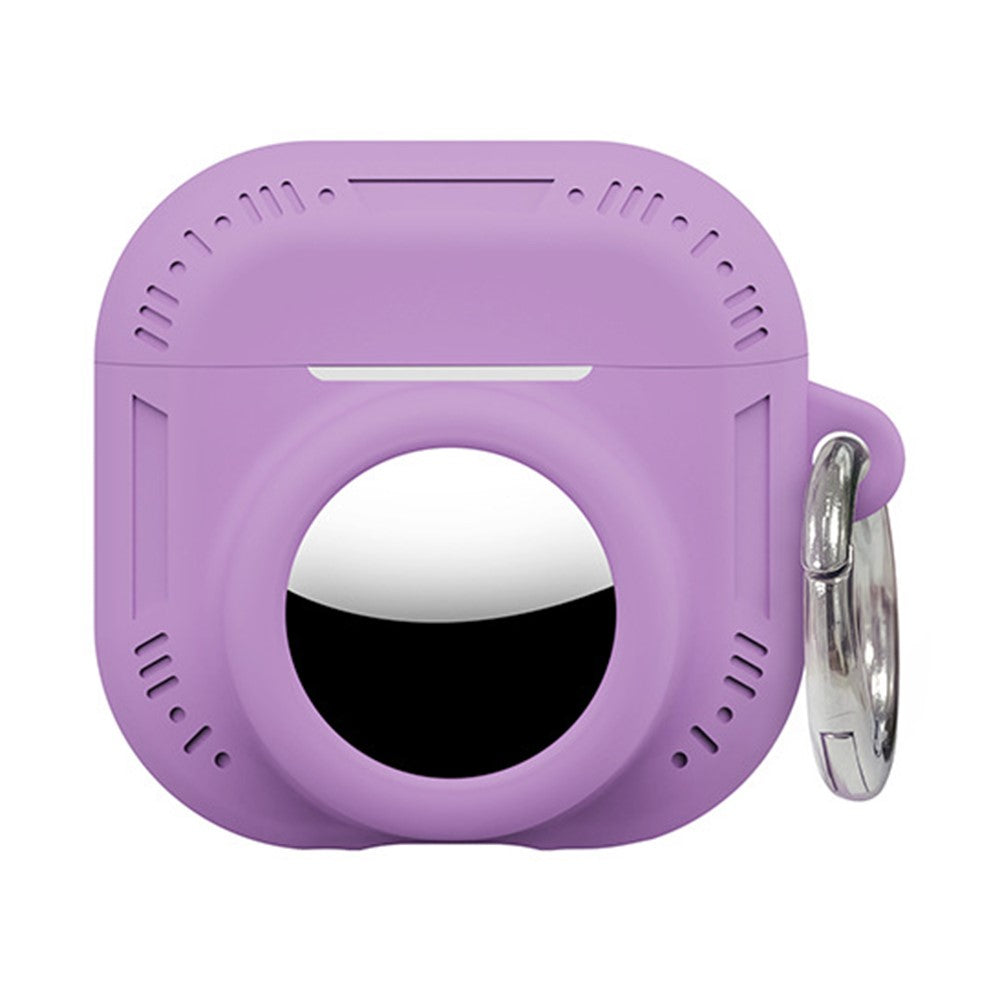 2 in 1 Silicone Case Compatible With  AirPods 5 / 4 / AirTag Anti-Drop Protective Cover with Anti-Loss Carabiner - Purple