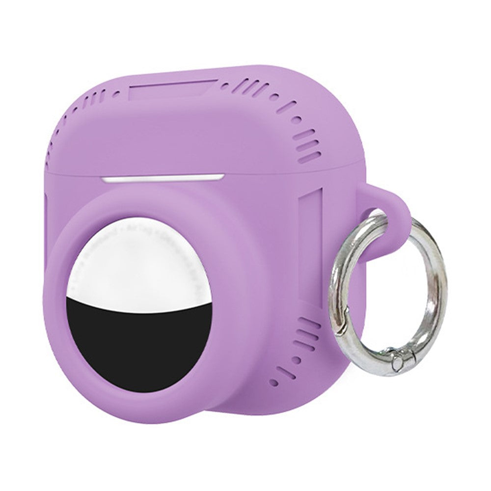 2 in 1 Silicone Case Compatible With  AirPods 5 / 4 / AirTag Anti-Drop Protective Cover with Anti-Loss Carabiner - Purple