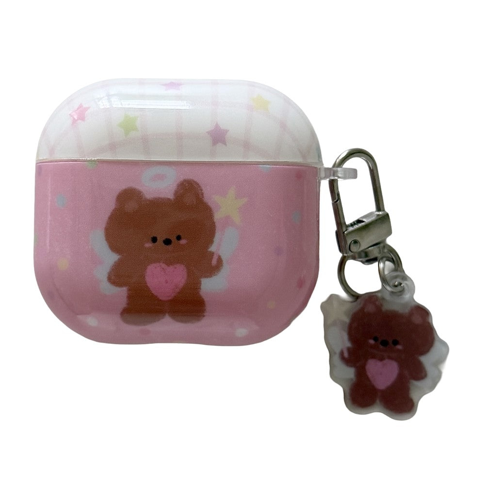 Compatible With  AirPods 5 / 4 Protective Case Brown Bear Cartoon Pattern TPU Earphone Cover with Buckle Keychain + Pendant