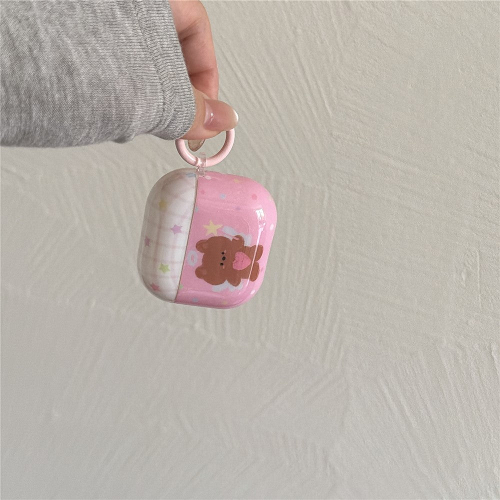 Compatible With  AirPods 5 / 4 Protective Case Brown Bear Cartoon Pattern TPU Earphone Cover with Buckle Keychain + Pendant