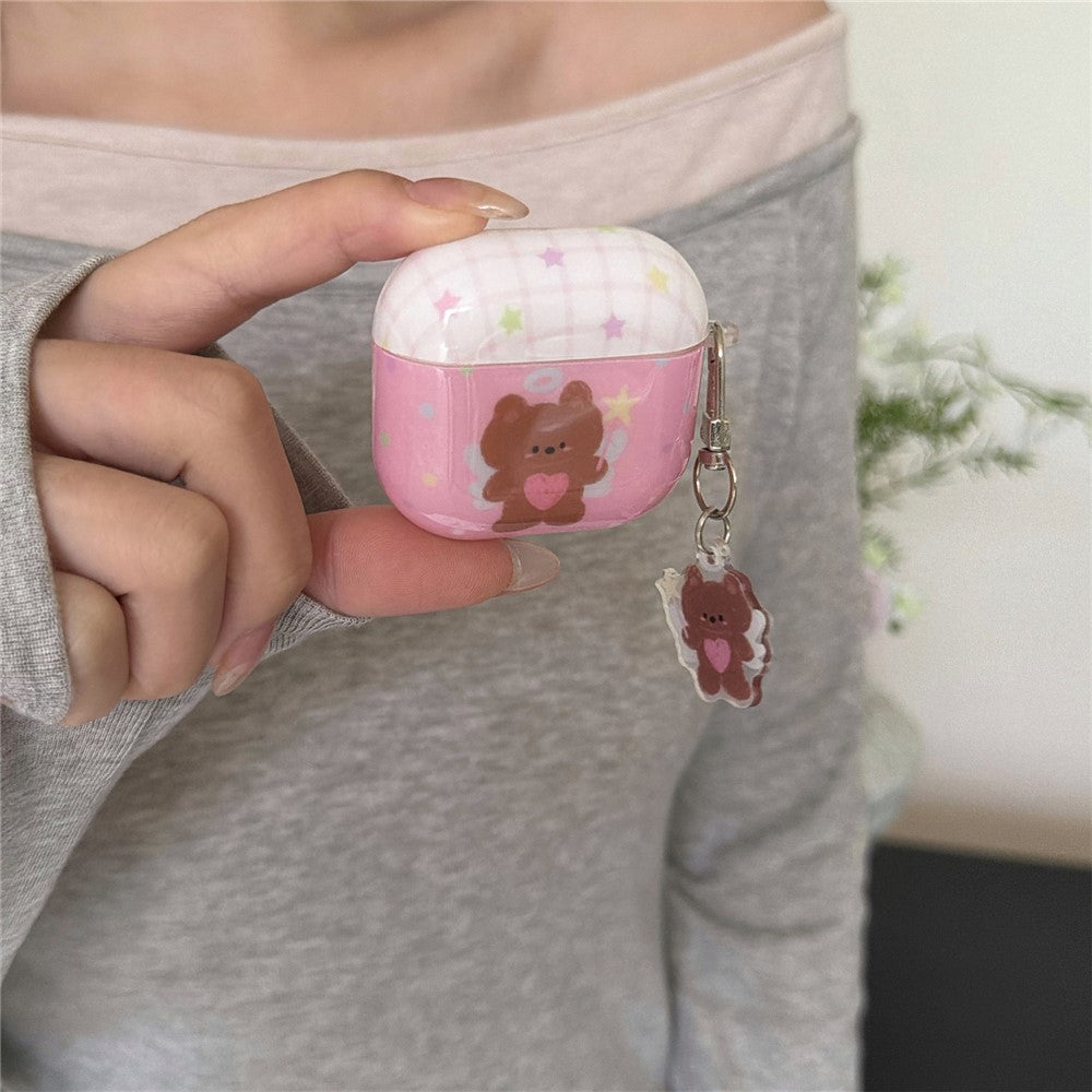 Compatible With  AirPods 5 / 4 Protective Case Brown Bear Cartoon Pattern TPU Earphone Cover with Buckle Keychain + Pendant