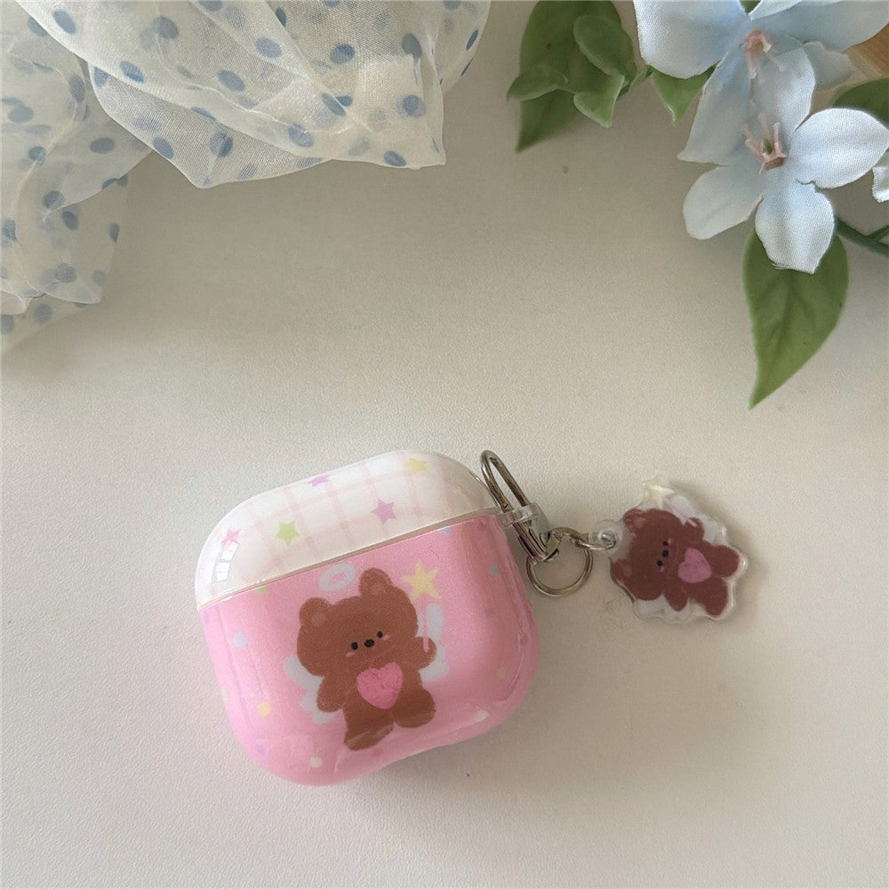 Compatible With  AirPods 5 / 4 Protective Case Brown Bear Cartoon Pattern TPU Earphone Cover with Buckle Keychain + Pendant
