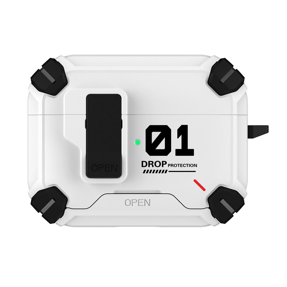 Compatible With  AirPods 5 / 4 Magnetic Earphone Case Phone Stand Numerical Design TPU + PC Shockproof Cover with Carabiner - White 01