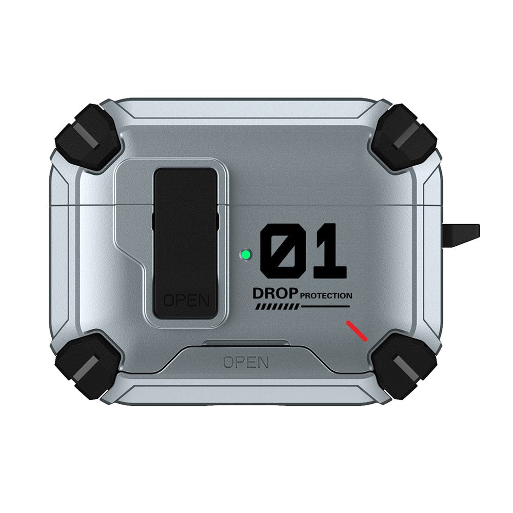 Compatible With  AirPods 5 / 4 Magnetic Earphone Case Phone Stand Numerical Design TPU + PC Shockproof Cover with Carabiner - Grey 01
