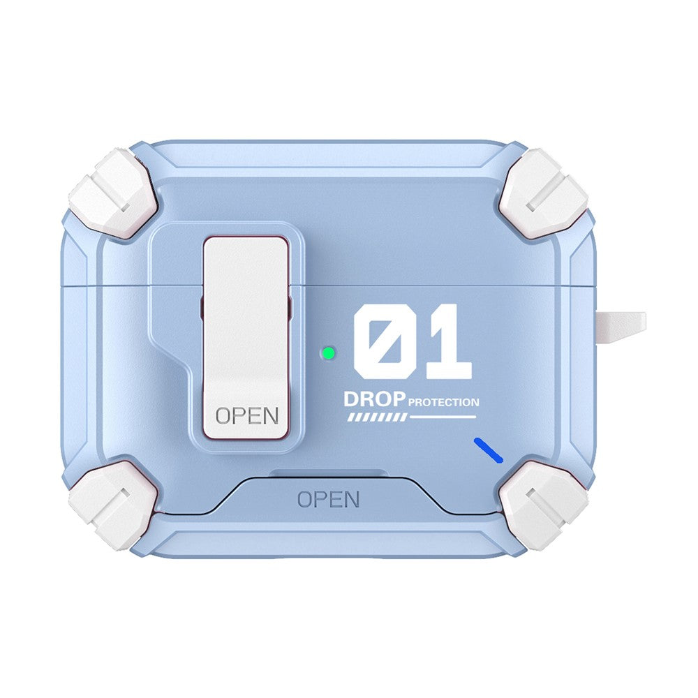 Compatible With  AirPods 5 / 4 Magnetic Earphone Case Phone Stand Numerical Design TPU + PC Shockproof Cover with Carabiner - White + Baby Blue 01