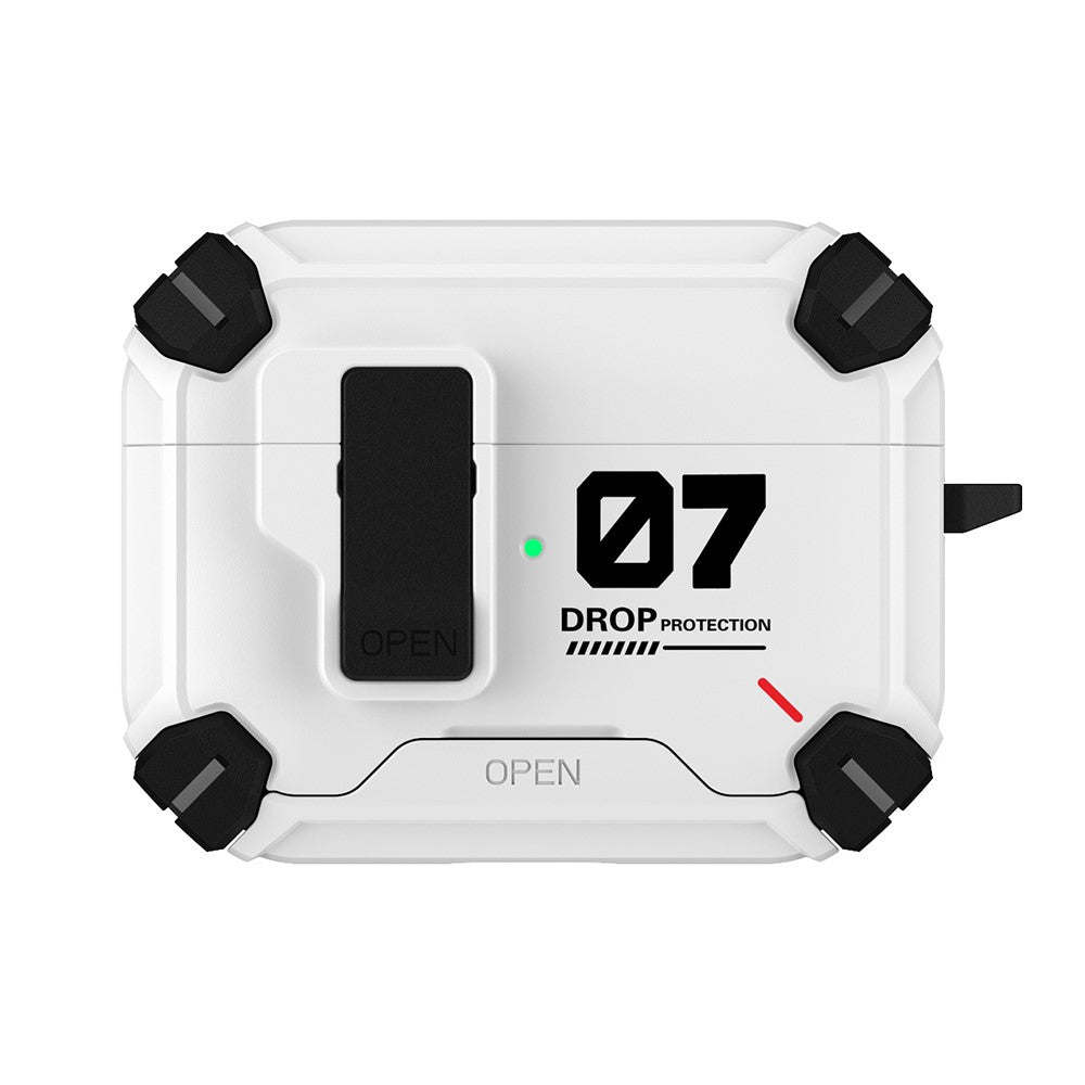 Compatible With  AirPods 5 / 4 Magnetic Earphone Case Phone Stand Numerical Design TPU + PC Shockproof Cover with Carabiner - White 07