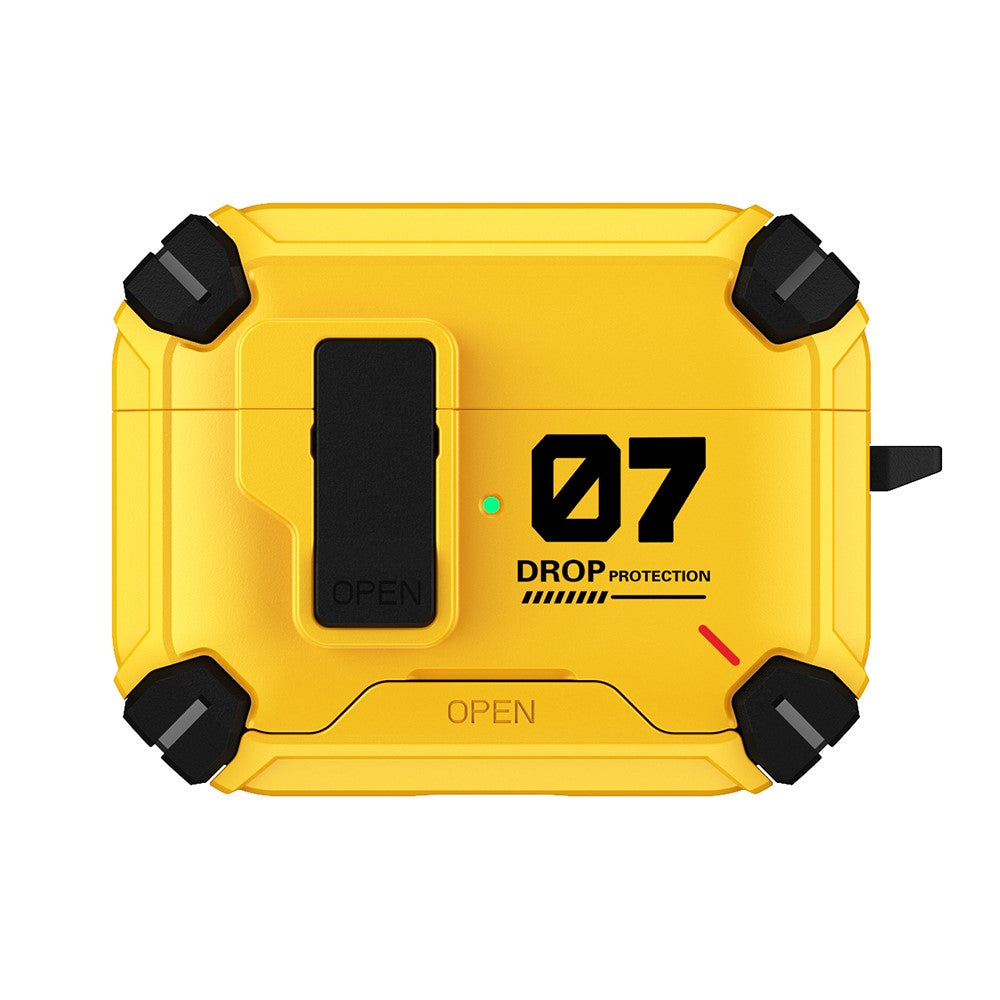 Compatible With  AirPods 5 / 4 Magnetic Earphone Case Phone Stand Numerical Design TPU + PC Shockproof Cover with Carabiner - Yellow 07