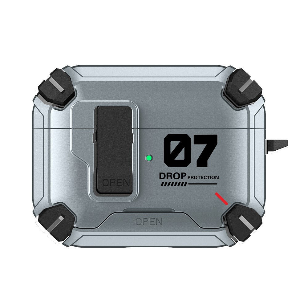 Compatible With  AirPods 5 / 4 Magnetic Earphone Case Phone Stand Numerical Design TPU + PC Shockproof Cover with Carabiner - Grey 07