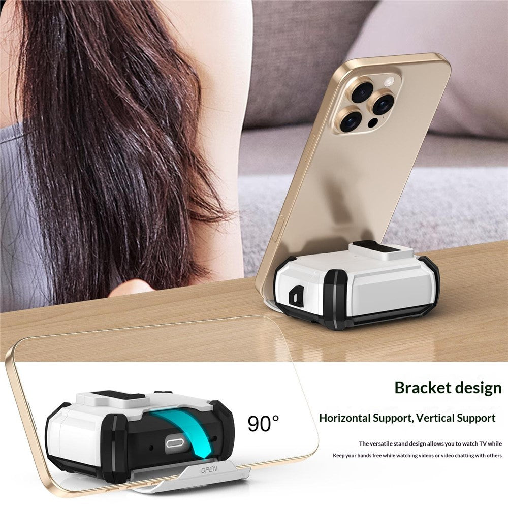 Compatible With  AirPods 5 / 4 Magnetic Earphone Case Phone Stand Numerical Design TPU + PC Shockproof Cover with Carabiner - White + Baby Blue 07