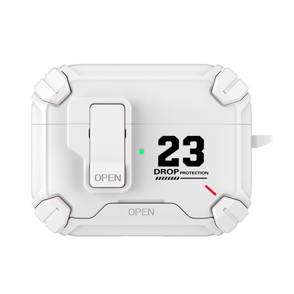 Compatible With  AirPods 5 / 4 Magnetic Earphone Case Phone Stand Numerical Design TPU + PC Shockproof Cover with Carabiner - All White 23