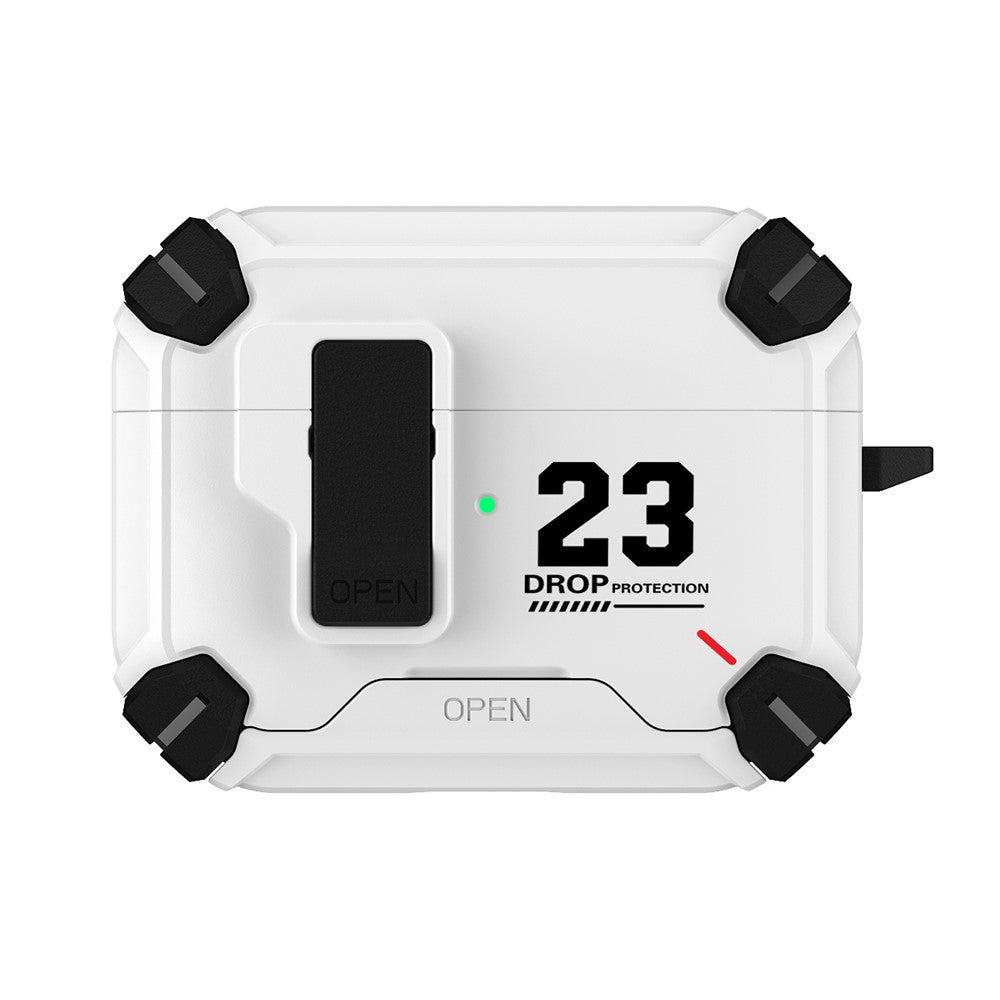 Compatible With  AirPods 5 / 4 Magnetic Earphone Case Phone Stand Numerical Design TPU + PC Shockproof Cover with Carabiner - White 23