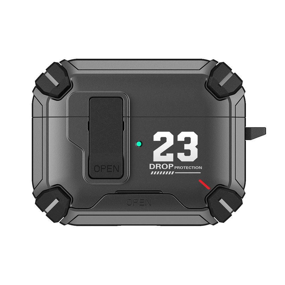 Compatible With  AirPods 5 / 4 Magnetic Earphone Case Phone Stand Numerical Design TPU + PC Shockproof Cover with Carabiner - Black 23