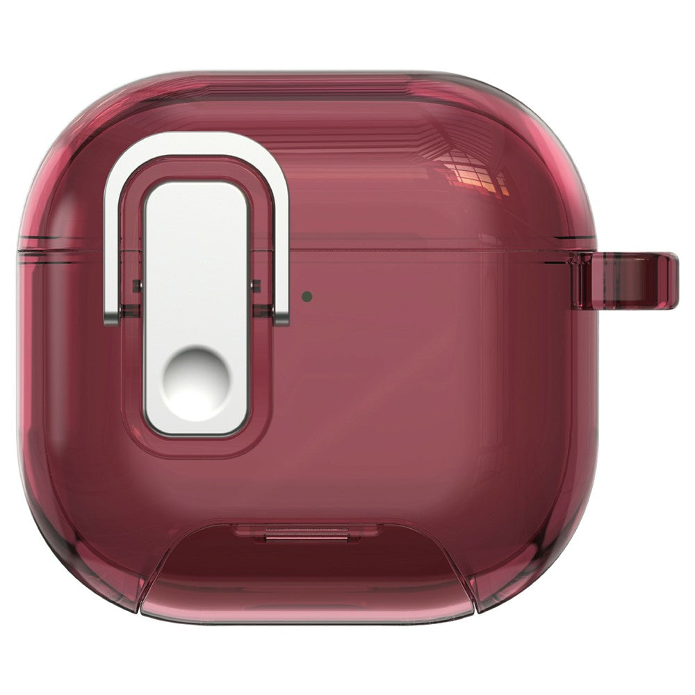 Compatible With  AirPods 5  /  4 Case Locking Button Phone Stand TPU + PC Shockproof Earphones Cover with Carabiner - Cherry Red